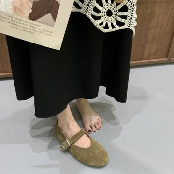 Xajzpa New Style Fashion Women's Ballet Flats Retro Red Double Belt Buckle Decoration Casual High Quality Big Size Lady Mary Jane Shoes